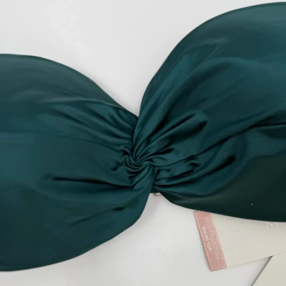 CALIA Bikini Top Women’s SZ Large Twisted Bandeau Sea Green Shine Strapless NWT